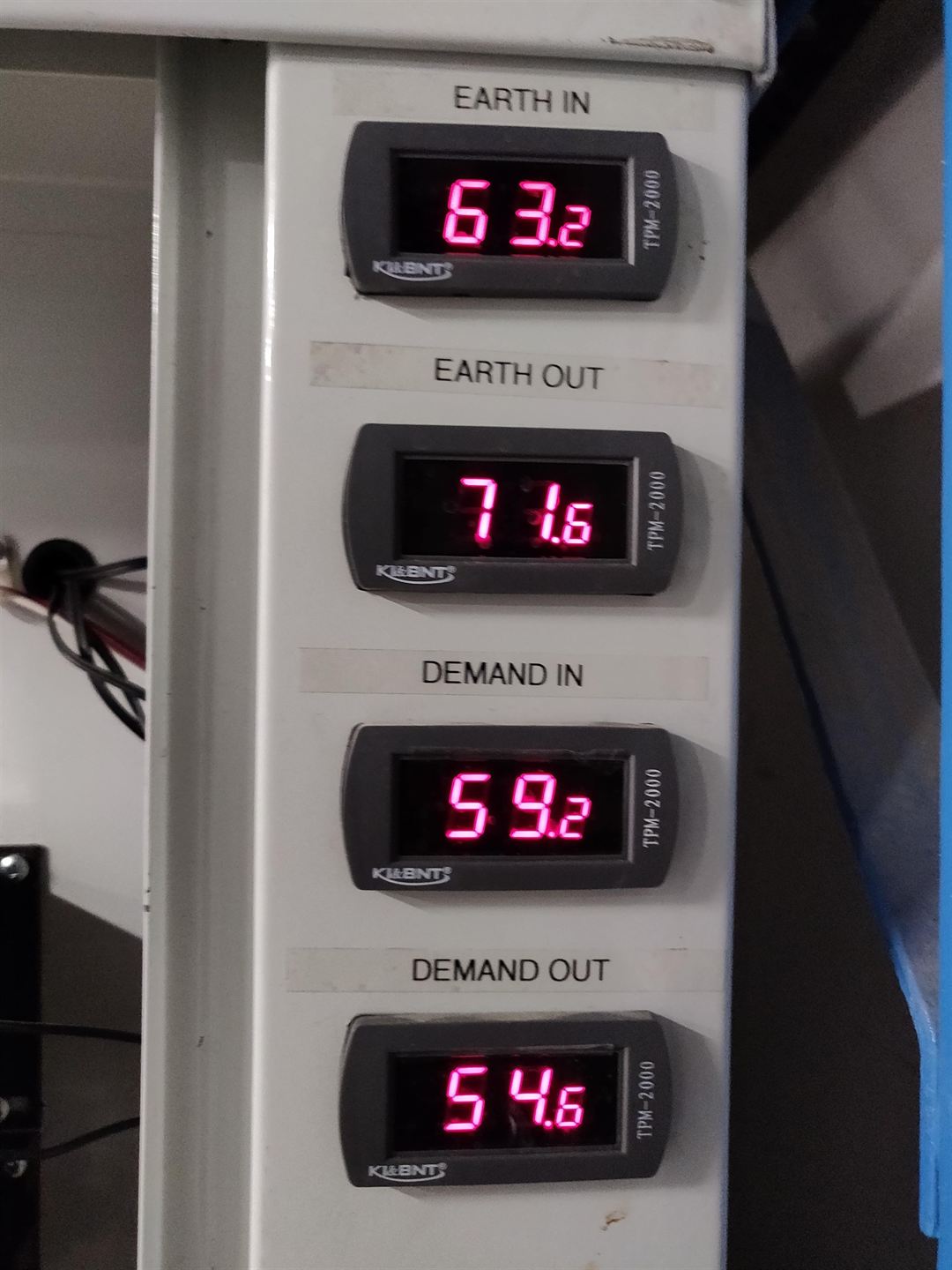 Four digital loop thermometers on a cabinet